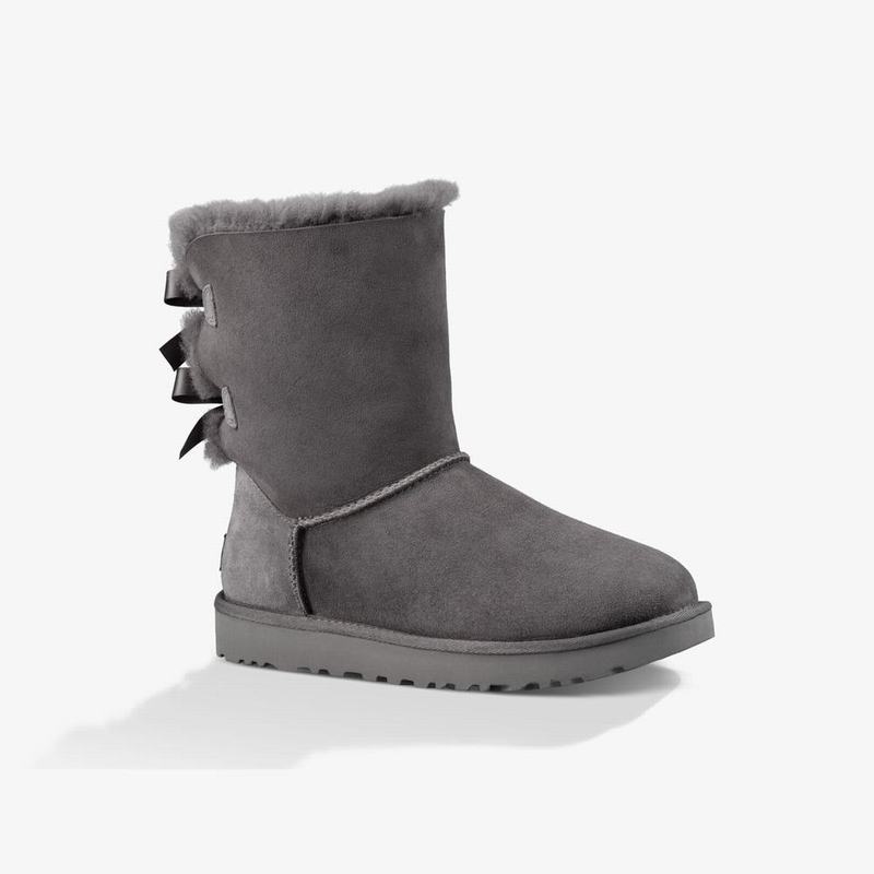 Bottes Classic UGG Bailey Bow II Femme Grise Soldes 271NMEOD